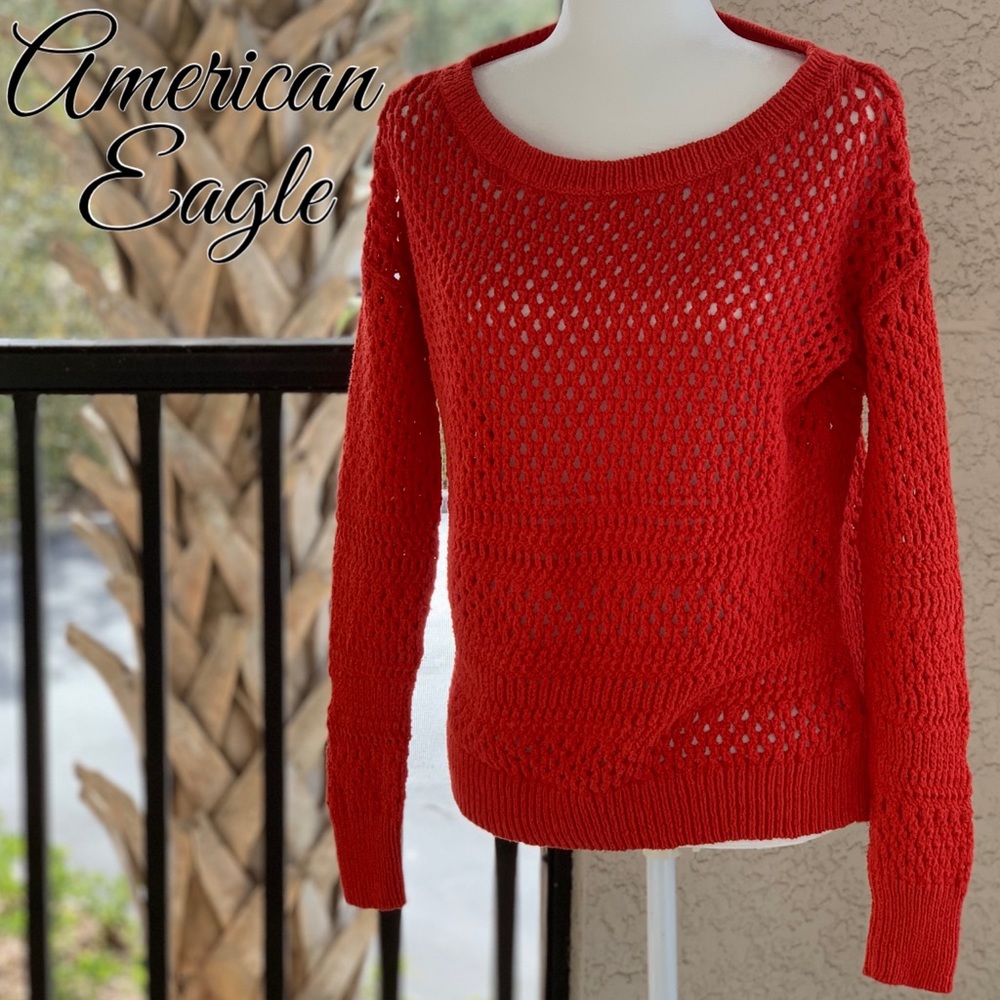 AMERICAN EAGLE OPEN KNIT BURNT ORANGE SWEATER